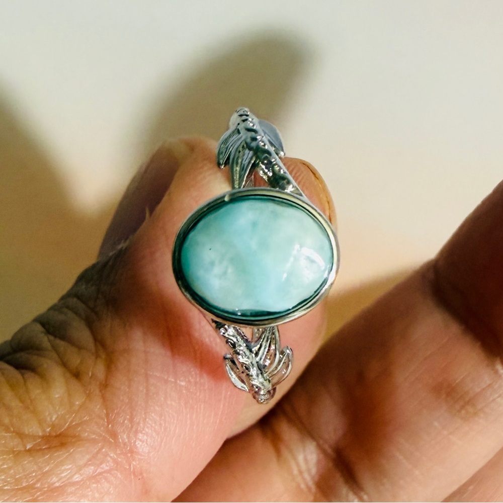 🔥Sale🔥Natural Larimar Stone Adjustable Ring Caribbean Gemstone